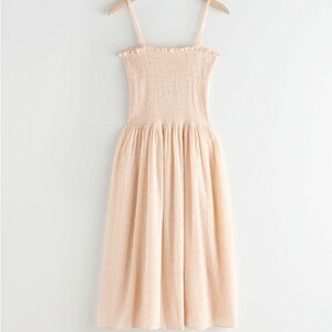 & Other Stories Cream Smocked Dress Ruched Flowy Midi Spring Minimalist Beach